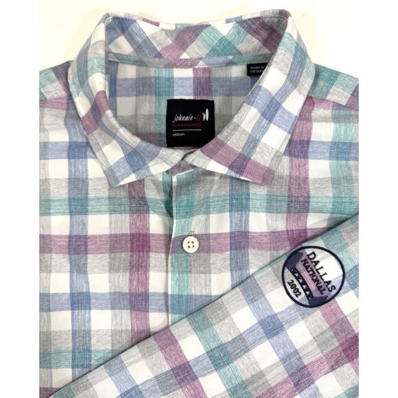 Johnnie-O Mens Performance Shirt Size Medium Dallas National Golf Club Plaid - Picture 1 of 9